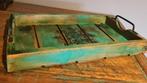 Houten dienblad groen metalen greepjes bohostyle ibiza India, Huis en Inrichting, Woonaccessoires | Dienbladen, Ophalen of Verzenden