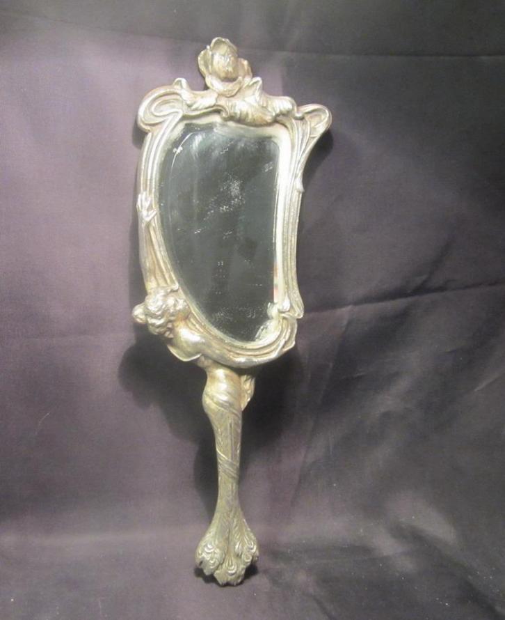 Art nouveau handspiegel met dame, verzilverd, ca 1900, Antiek en Kunst, Antiek | Overige Antiek, Verzenden