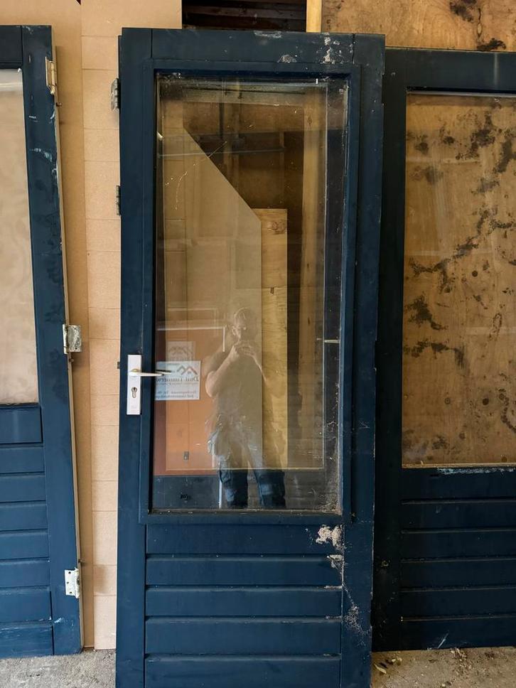 Hardhouten Achterdeur met Isolatieglas, Doe-het-zelf en Verbouw, Deuren en Horren, Gebruikt, Buitendeur, 200 tot 215 cm, 80 tot 100 cm
