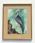 J. Vallès:' Reiger ' Gemengde techniek (76 x 94) Vintage 70s, Ophalen of Verzenden
