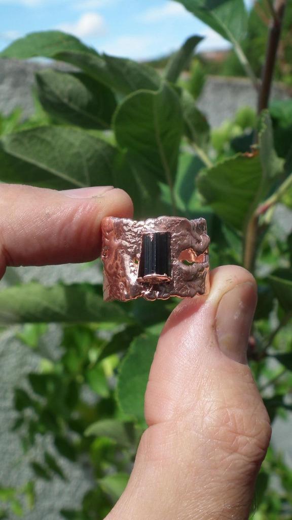 Electroformed Koperen Groene Toermalijn ring, Verzamelen, Mineralen en Fossielen, Mineraal, Verzenden