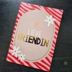 Kaart wenskaart lieve vriendin gestreept bloemen goudfolie, Verzenden, Nieuw