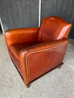 Antiek leren fauteuil, Huis en Inrichting, Fauteuils, Ophalen, Zo goed als nieuw, 75 tot 100 cm, 50 tot 75 cm