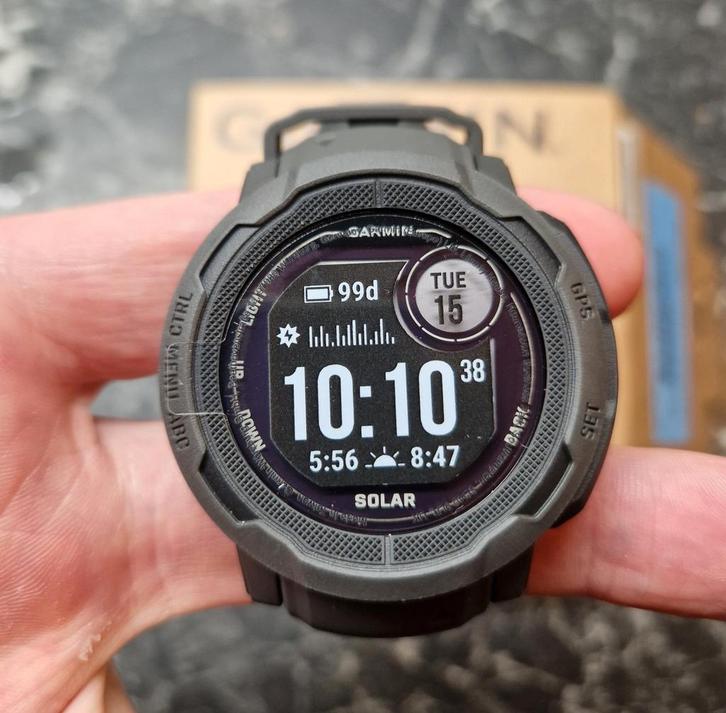 Garmin Instinct 2 Solar Graphite - Topconditie!, Sieraden, Tassen en Uiterlijk, Smartwatches, Zo goed als nieuw, Grijs, Afstand
