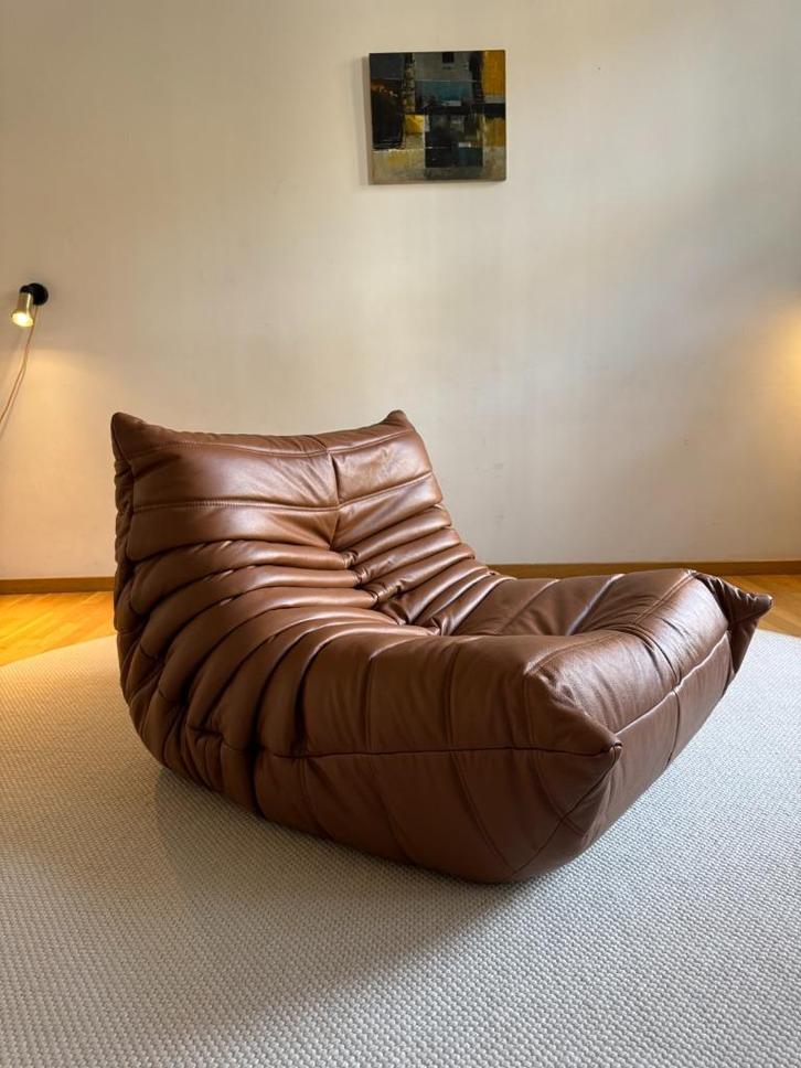 Ligne Roset - Togo - Fauteuil/1-zitter - Cognac Bruin Leer, Huis en Inrichting, Fauteuils, Zo goed als nieuw, Leer, 75 tot 100 cm