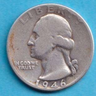 (KE148): USA 1/4 dollar 1946, Postzegels en Munten, Munten | Amerika, Losse munt, Noord-Amerika, Zilver, Verzenden