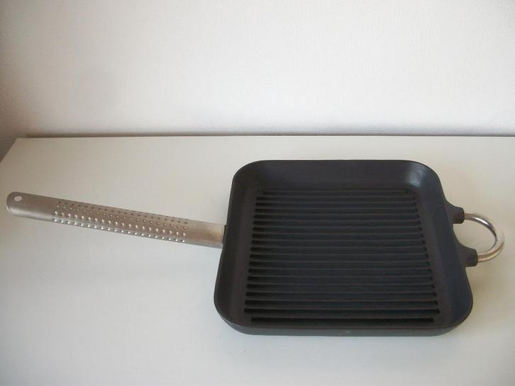 Gietijzeren Grillpan met Handvat - Bodum - 24 x 24 cm - zgan, Huis en Inrichting, Keuken | Potten en Pannen, Zo goed als nieuw