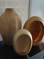 Grote metalen vaas en 2 windlichten, Overige materialen, Overige kleuren, Ophalen of Verzenden, Zo goed als nieuw