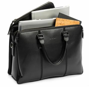 Mooie zwarte leren Cirafon laptoptas beschikbaar voor biedingen