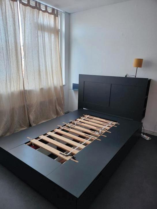 Ikea Nordli bedframe met lades + Brimnes hoofdeinde, Huis en Inrichting, Slaapkamer | Bedden, Gebruikt, Tweepersoons, 140 cm, Hout