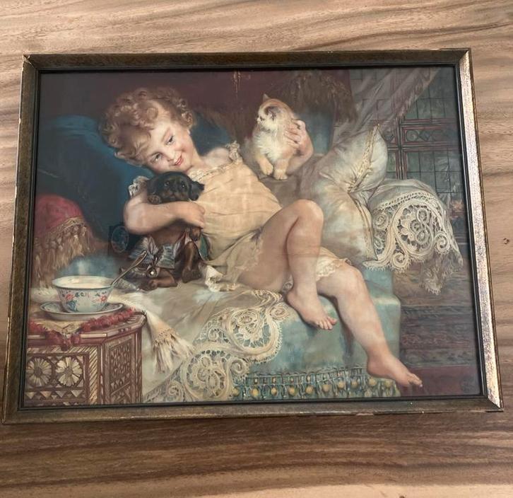 Vintage Pears Print - Kind met dieren (van zeep reclame)., Antiek en Kunst, Kunst | Tekeningen en Foto's, Ophalen of Verzenden