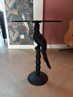 Uniek bijzettafeltje glas met papegaai, 45 tot 60 cm, Minder dan 55 cm, Rond, Ophalen of Verzenden