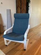 IKEA POÄNG Fauteuil, Wit - Hillared donkerblauw, Huis en Inrichting, Fauteuils, Ophalen, 75 tot 100 cm, Hout, 50 tot 75 cm