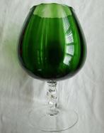 Retro vintage groot groen glas bocaal vaasje gedraaide voet, Ophalen of Verzenden