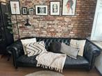 Vintage Chesterfield Bank - Zwart Leer, Huis en Inrichting, Ophalen, Gebruikt, Driepersoons, Rechte bank