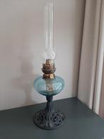 Antieke olielamp blauw glas, Antiek en Kunst, Ophalen of Verzenden