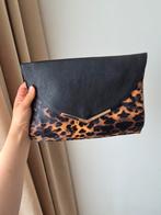 Zwart Bruin Luipaardprint Clutch Handtas Crossbody, Ophalen of Verzenden, Zo goed als nieuw, Zwart, Handtas