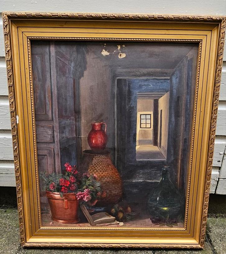 Oude olieverf schilderij j.arnoud gesigneerd schilderij, Antiek en Kunst, Kunst | Schilderijen | Klassiek, Ophalen of Verzenden