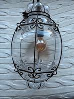 Venetiaans glazen hanglamp met metalen frame, Ophalen, Gebruikt, Glas, Minder dan 50 cm