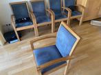 6 houten eetkamerstoelen met blauwe bekleding, Ophalen, Hout, Gebruikt, Blauw