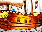 Glas in lood raamhanger VOC schip met kanonnen en vlaggen, Antiek en Kunst, Ophalen of Verzenden