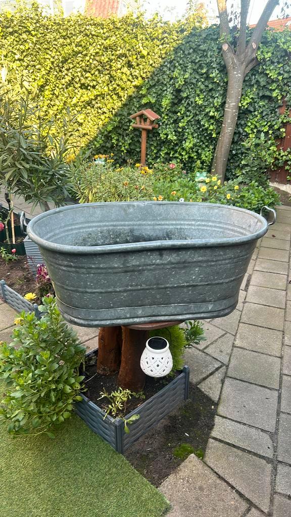 Zinken kuip / teil, Tuin en Terras, Bloembakken en Plantenbakken, Zo goed als nieuw, Metaal, Rond, Ophalen of Verzenden