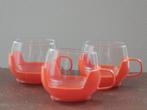 Set 3 oranje retro theeglazen, Glas of Glazen, Gebruikt, Ophalen of Verzenden, Glas