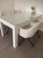 Eettafel Hoogglans wit met glas, Huis en Inrichting, Tafels | Eettafels, Glas, Zo goed als nieuw, 150 tot 200 cm, Vier personen