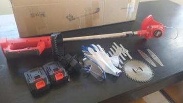 accu-grasstrimmer, 2 accu, lader, 7 messen en HM zaagblad, beschikbaar voor biedingen