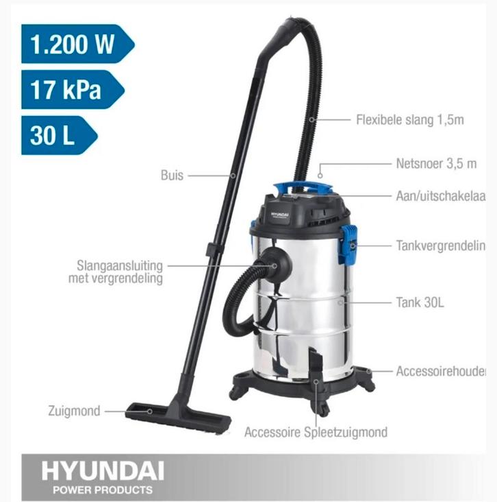 Hyundai Nat Droogzuiger - Krachtige Reiniging, Witgoed en Apparatuur, Stofzuigers, Nieuw, Stofzuiger, Minder dan 1200 watt, Reservoir