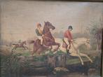 Oude Franse olieverfschilderij met ruiters op paard, Antiek en Kunst, Kunst | Schilderijen | Klassiek, Ophalen of Verzenden