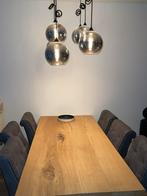 Massief eikenHouten Eettafel met Stalen Onderstel, Ophalen, 100 tot 150 cm, Eikenhout, Zo goed als nieuw