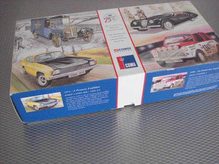Corgi set Classics Box 1:43, Ford Capri , Jaguar, Mini, Morr, Hobby en Vrije tijd, Modelauto's | 1:43, Nieuw, Auto, Corgi, Ophalen of Verzenden