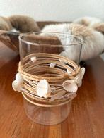 Glazen windlicht met schelpen decoratie, Ophalen of Verzenden, Zo goed als nieuw, Overige materialen, Minder dan 25 cm