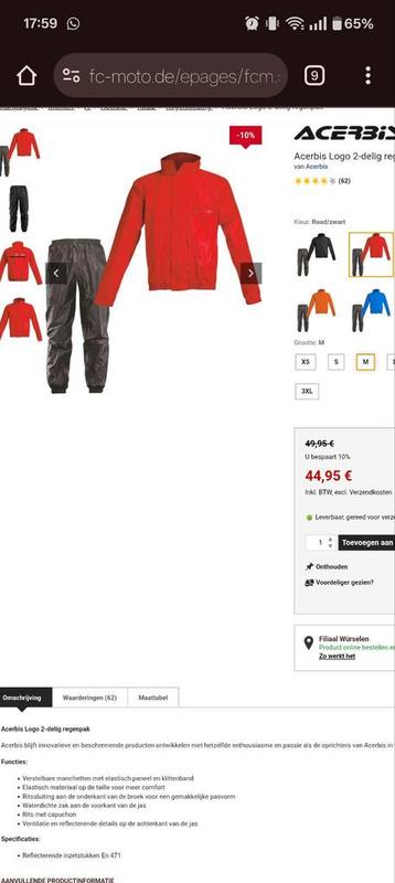 Regenjas+broek M beschikbaar voor biedingen