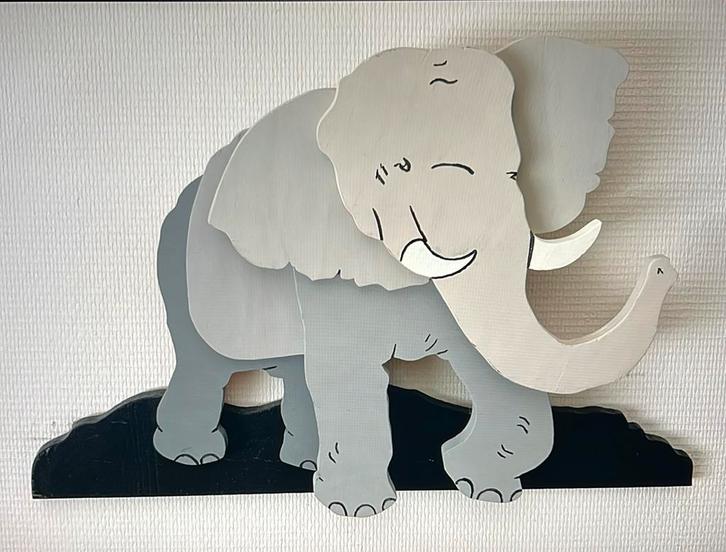 Mooie houten olifant wanddecoratie., Huis en Inrichting, Woonaccessoires | Wanddecoraties, Zo goed als nieuw, Ophalen