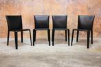 ZGANieuw! 4 zwarte leren Bontempi Clark design stoelen, Huis en Inrichting, Stoelen, Ophalen, Bontempi, Zwart, Design