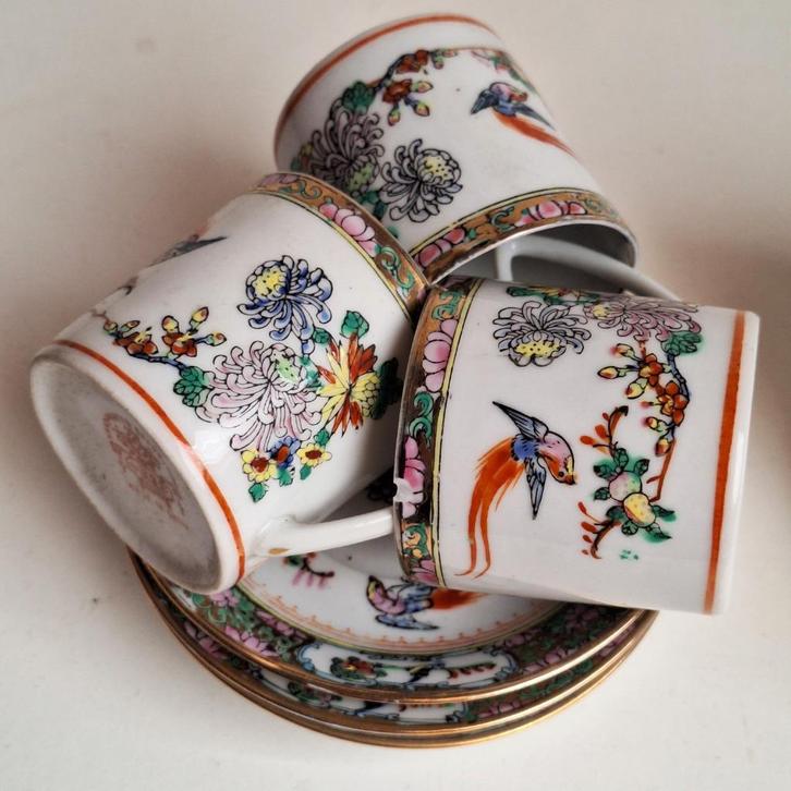 6 Stuks Chinese theekopjes porselein handgeschilderd, Antiek en Kunst, Antiek | Porselein, Ophalen of Verzenden