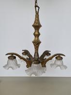 grote 5-armige artnouveau kroonluchter luster lamp h 64cm, Ophalen, Gebruikt, Glas, Vintage design