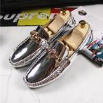 Zilveren heren loafers schoenen mannen lakschoenen lak, Verzenden, Nieuw, Overige kleuren, Loafers