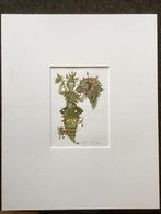 Aquarel, vrouw met vogel, handgeschilderd, vintage, Ophalen