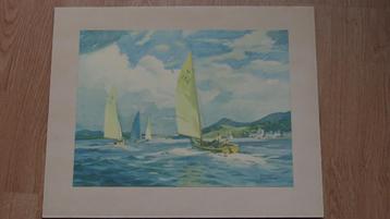 jaren30 kunst Art prent FRANK SHERWIN zeilboot watersport