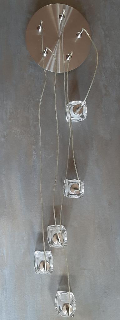 Vintage hanglamp - Icecubes - Jaren 80, Huis en Inrichting, Lampen | Hanglampen, Zo goed als nieuw, 75 cm of meer, Glas, Metaal
