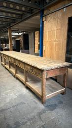 Grote houten vintage werkbank, tafel groot industrieel hout, Ophalen of Verzenden