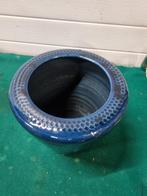bloempot blauw cara disign hand gemaakt, Tuin en Terras, Bloempotten, Ophalen of Verzenden