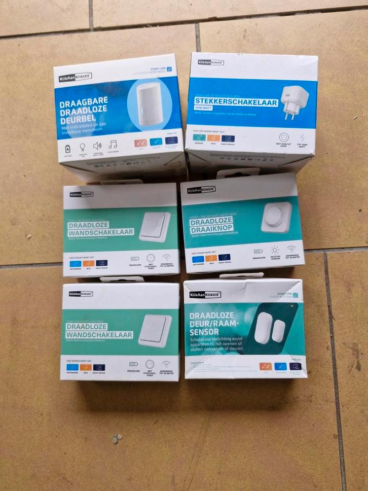 Klik Aan Klik Uit Set: Schakelaars, Deurbel, Sensor, Doe-het-zelf en Verbouw, Alarmsystemen, Zo goed als nieuw, Compleet systeem