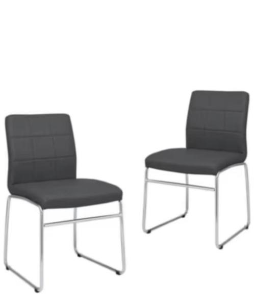 Nieuwe - Eetkamerstoelen 2 st kunstleer donker grijs, Huis en Inrichting, Stoelen, Nieuw, Twee, Kunststof, Metaal, Stof, Overige materialen