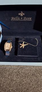 Horloge met ketting - Bella & Rose, Overige merken, Overige materialen, Leer, Polshorloge