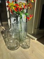 Set grote glazen flessen 3 stuks., Huis en Inrichting, Woonaccessoires | Vazen, Ophalen, 50 tot 75 cm, Groen, Glas