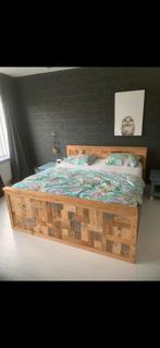 Stoer bed van sloophout, 180x200 cm, Ophalen, Gebruikt, Bruin, Tweepersoons